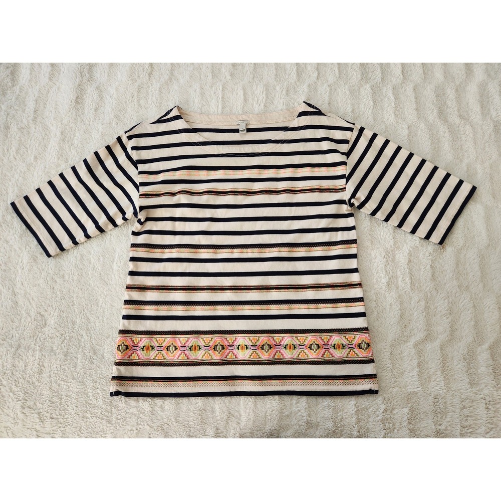 J. Crew Womens‎ Stitchwork Shirt Striped Size Medium Embroidered Shirt